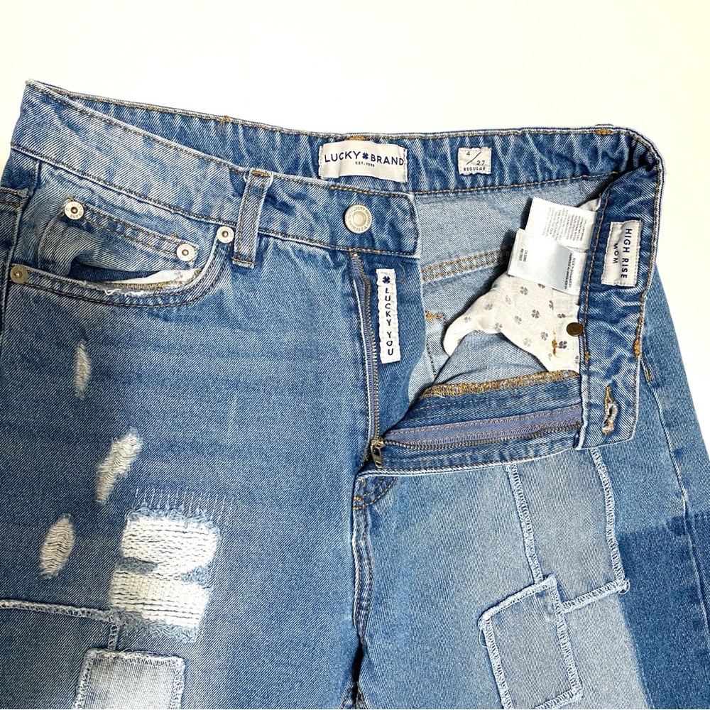 Lucky Brand High Rise Mom Patchwork Jeans Women’s Size 4/27" Blue Boho Festival - Picture 11 of 15